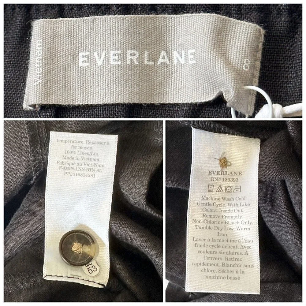 Everlane The Linen Jumpsuit in Black, Size 8 , NWT